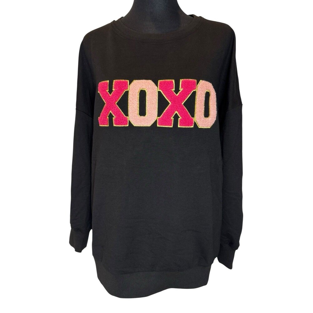 Cute Valentines XOXO Black Pink Pullover Sweatshirt Women’s Ladies Size Small S